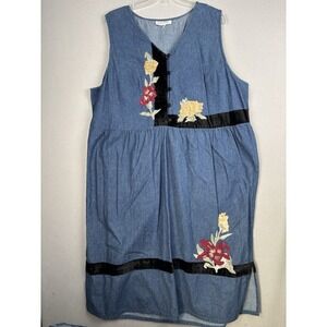 Silhouettes Dress 22 Blue Lagenlook Baggy Patch Hippie Peasant Boho Maxi 3655
